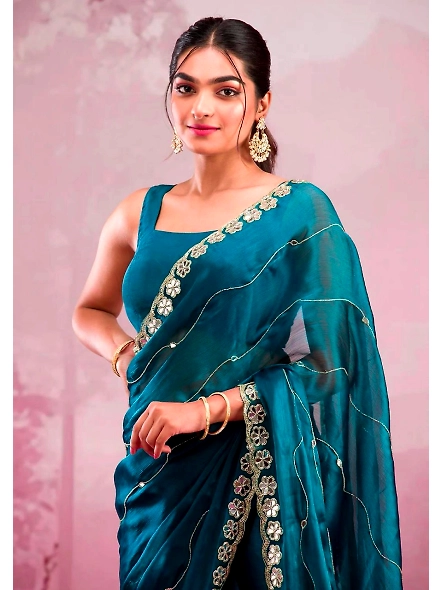 Cyan party wear saree