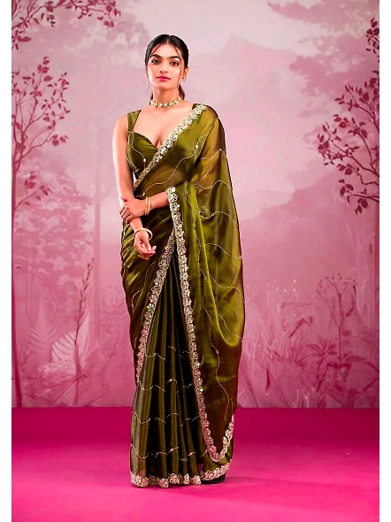 Green burberry silk saree