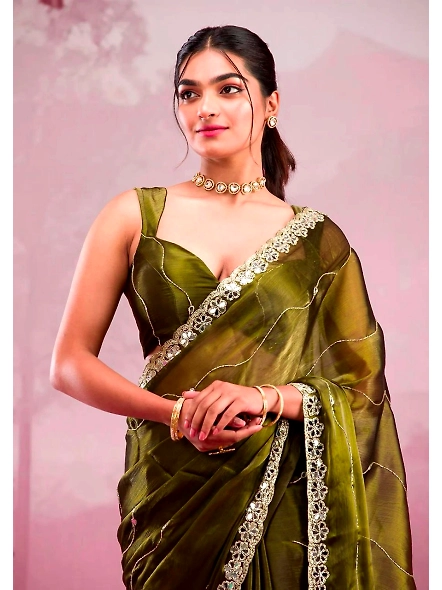 Green party wear saree