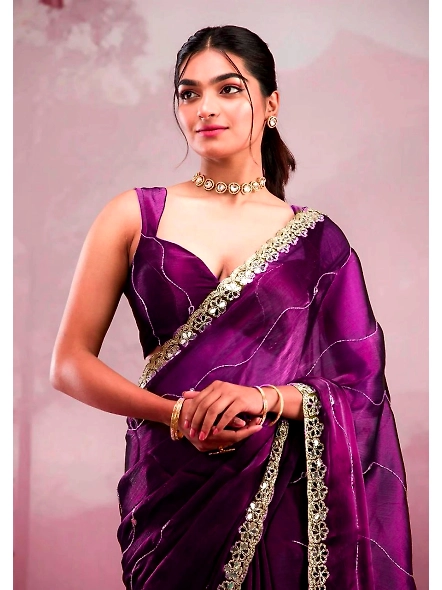 Purple burberry silk saree