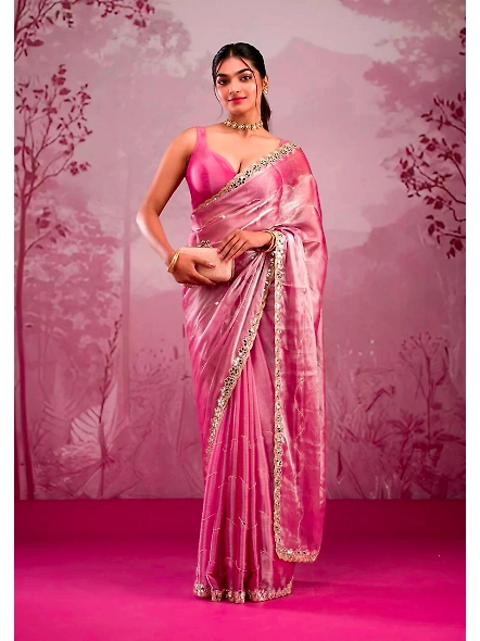 Rose burberry silk saree