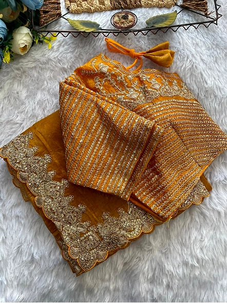 Premium Crunchy Saree with Sequence Work