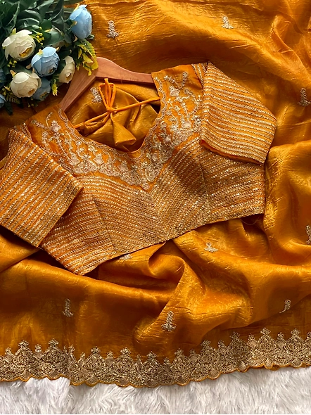 Premium Crunchy Saree with Sequence Work