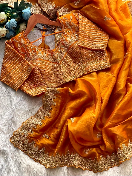 Premium Crunchy Saree with Sequence Work