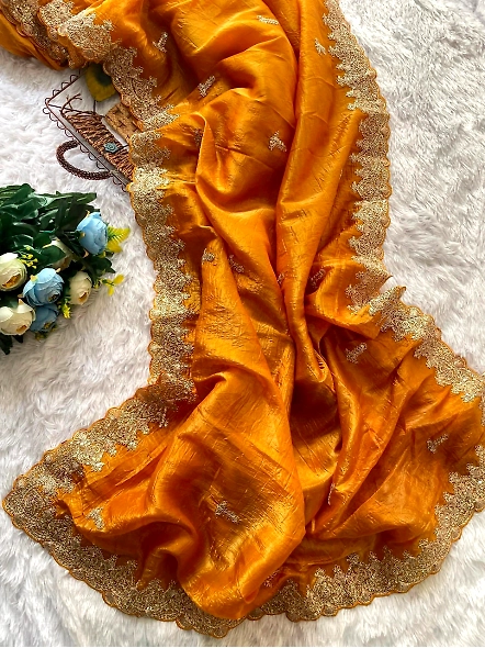 Premium Crunchy Saree with Sequence Work