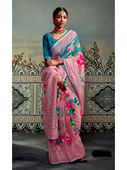 Brasso Silk Saree with Intricate Embroidery-Green-3