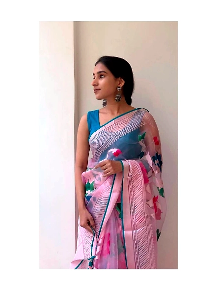 Teal Embroidered Brasso Silk Saree
