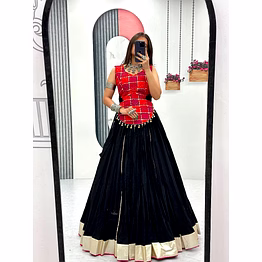 tiny tex black cotton navratri lehenga choli with print work