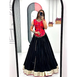 Black Cotton Navratri Lehenga Choli with Print Work