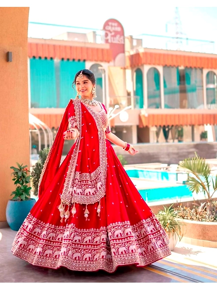 Red georgette bridal lehenga