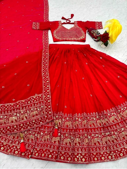 Red designer wedding lehenga