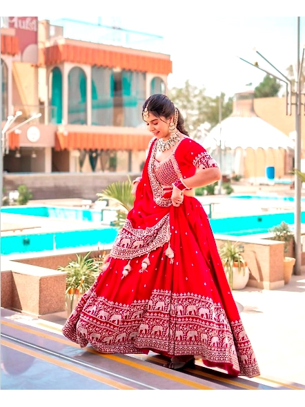 Red heavy embroidery lehenga