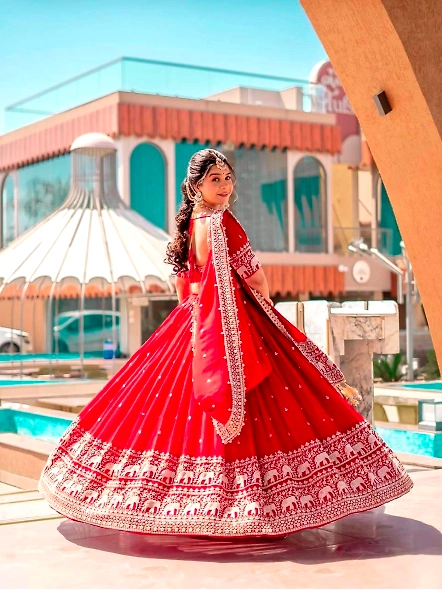 Red embroidered dupatta