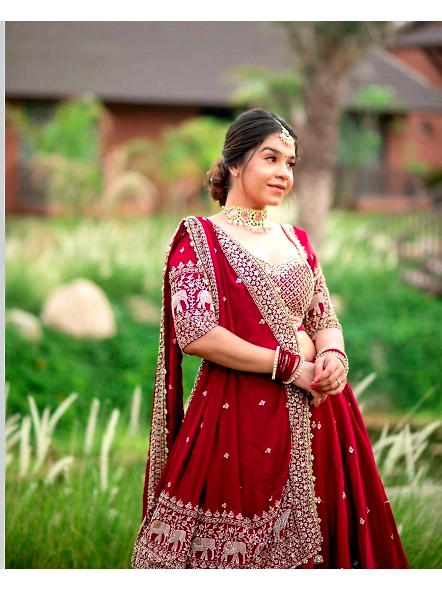 Wine georgette bridal lehenga