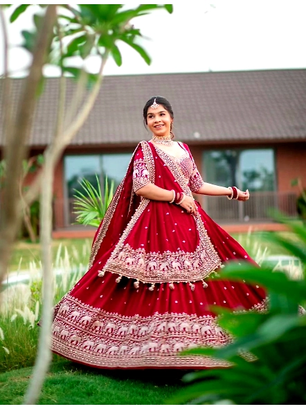 Wine heavy embroidery lehenga