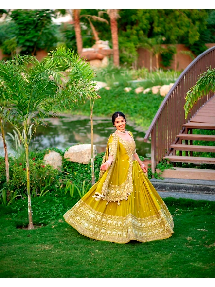 Yellow georgette bridal lehenga