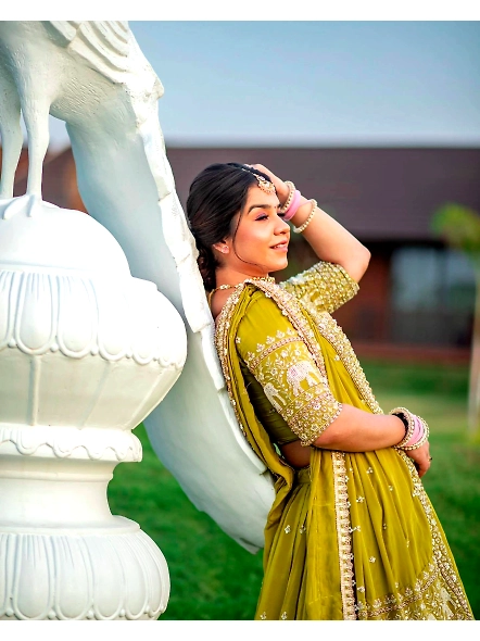 Yellow heavy embroidery lehenga