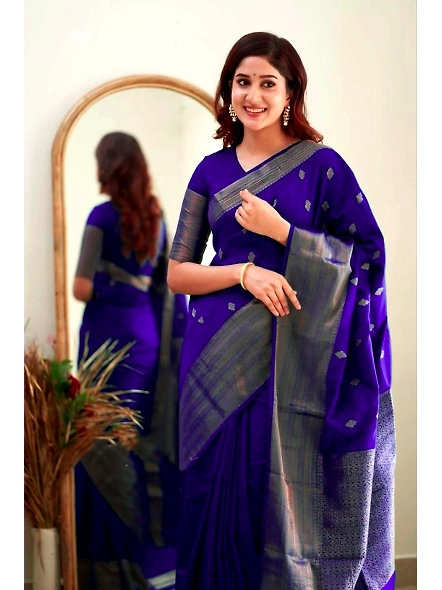 Blue Banarasi silk saree with zari border