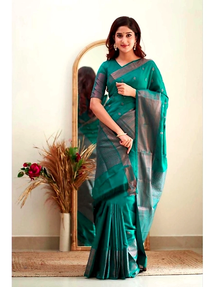 Cyan Woven Banarasi silk saree