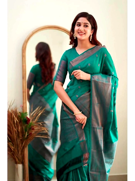 Cyan Cyan Woven Banarasi silk saree