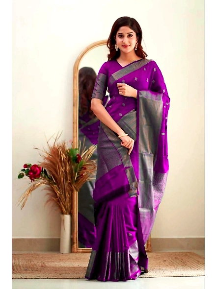 Purple Woven Banarasi silk saree