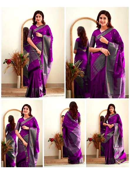 Purple Zari border saree