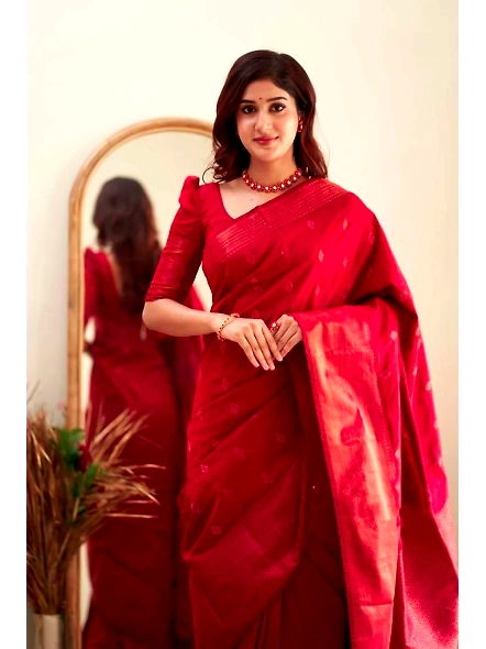 Red Red Woven Banarasi silk saree