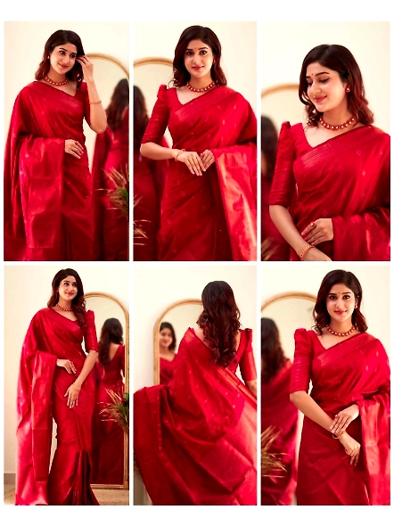 Red Zari border saree