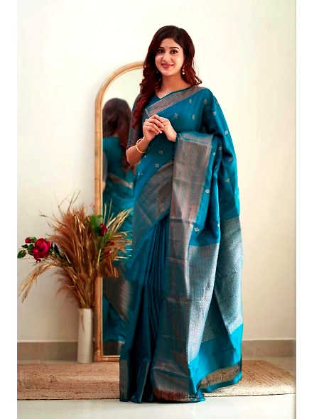 Teal Woven Banarasi silk saree