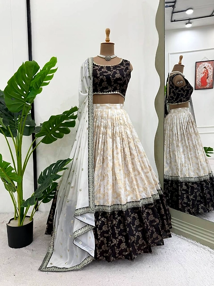 Black Pure Zari South Indian Lehenga Choli