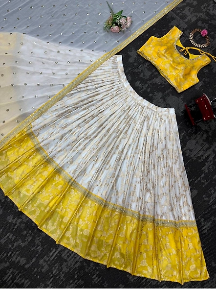 Yellow Pure Zari South Indian Lehenga Choli