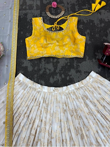 Yellow Pure Zari South Indian Lehenga Choli