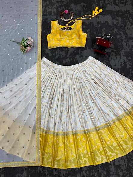 Yellow Pure Zari South Indian Lehenga Choli
