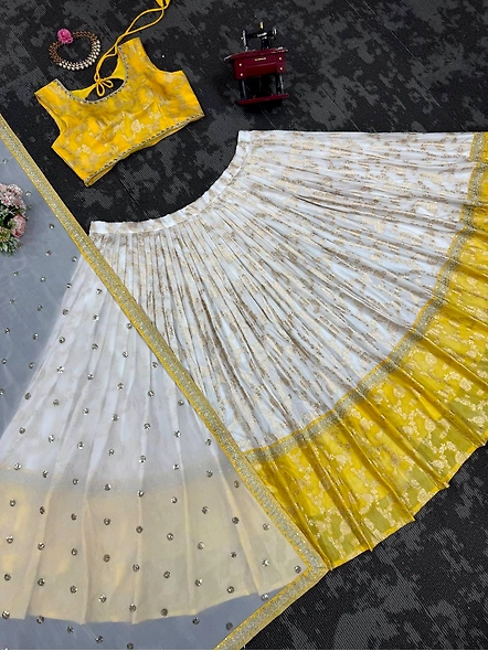Yellow Pure Zari South Indian Lehenga Choli