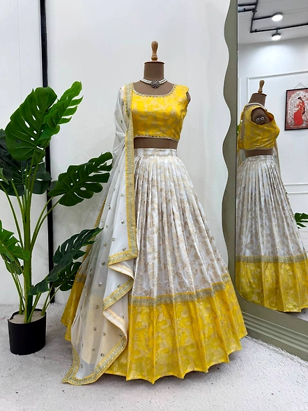 Yellow Pure Zari South Indian Lehenga Choli
