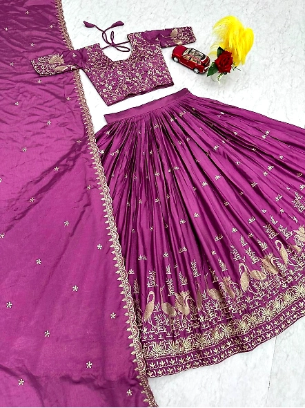 Lavender Chinon Lehenga Choli