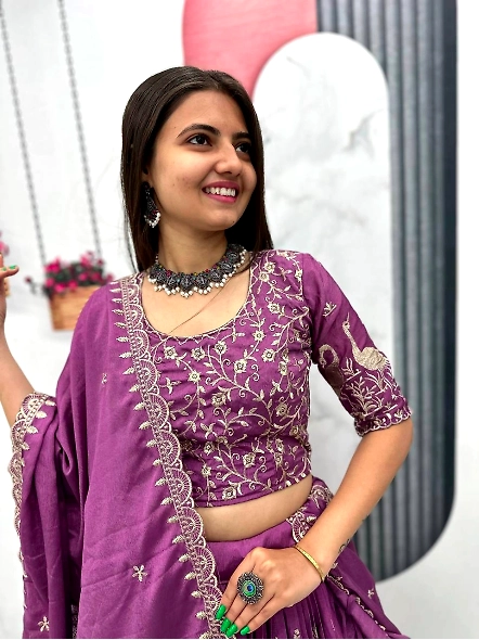 Lavender Festive Lehenga for Women
