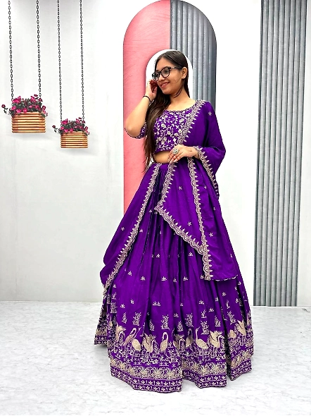 Purple Chinon Silk Lehenga
