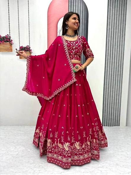 Wine Chinon Silk Lehenga