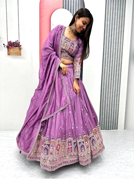 Lavender Vichitra Silk Lehenga