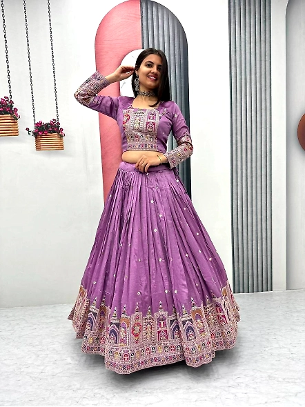 Lavender Ethnic Party Wear Lehenga