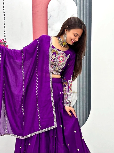 Purple Ethnic Party Wear Lehenga