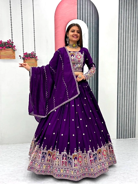 Purple Vichitra Silk Lehenga