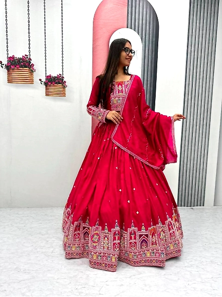 Red Vichitra Silk Lehenga