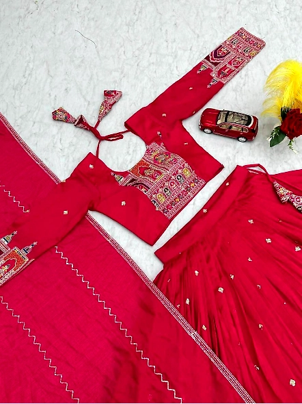 Red Ethnic Party Wear Lehenga