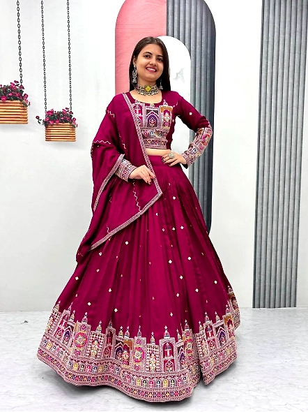Wine Vichitra Silk Lehenga