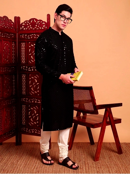 Black Men embellished long kurta