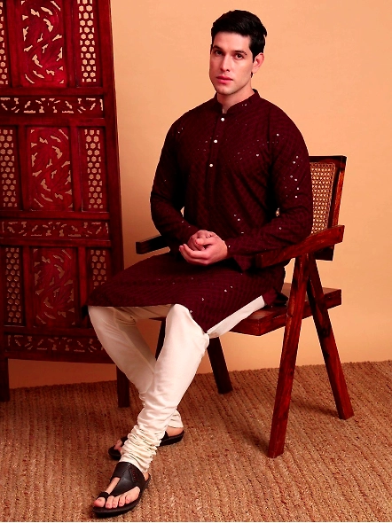 Brown Men embellished long kurta