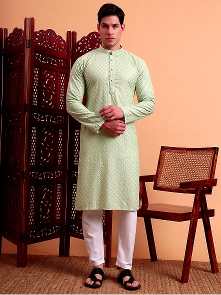 Green Men embellished long kurta