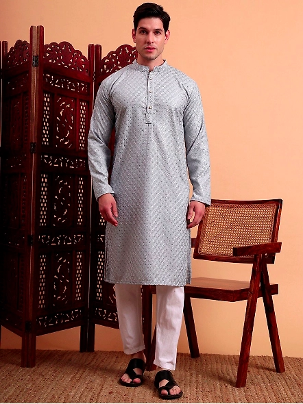 Grey Men embellished long kurta